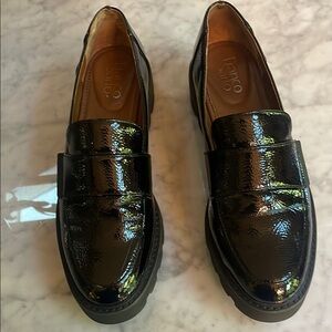 Franco Sarto Black Patent Leather Platform Loafers size 9M
